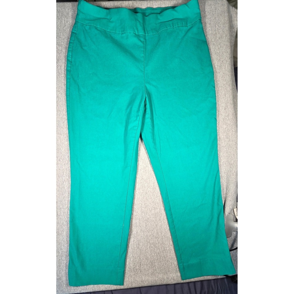 Chicos So Slimming Crop Pants Teal Green Size 1 Medium Pull On Stretch Trousers